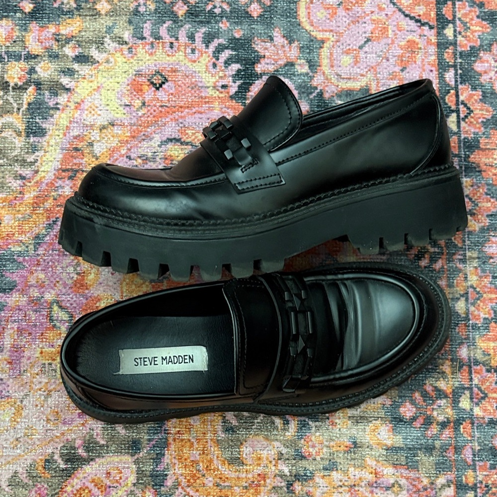 Steve Madden Chunky Black Loafers for Men